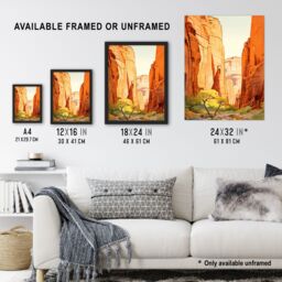 Artery8 Zion National Park Canyon Artwork Amber Orange Green Bright Sunlit Narrows Gorge Unframed Wall Art Print Poster Home Decor Premium - thumbnail 3