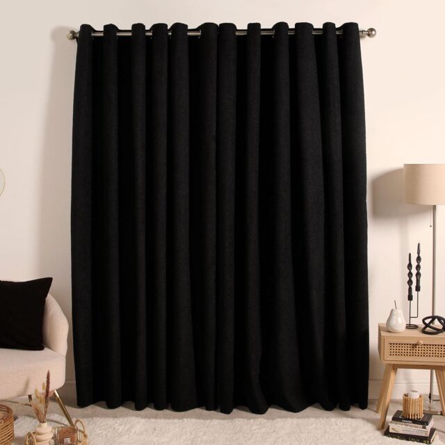 OHS Pair Of Boucle Curtains Eyelet Blackout in Black - Size: 167 cm width x 183 cm drop - image 1
