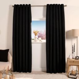 OHS Pair Of Boucle Curtains Eyelet Blackout in Black - Size: 167 cm width x 183 cm drop - thumbnail 2
