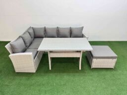 Fimous 7 Seater Rattan Garden Furniture Set with Dining Table Big Footstool in Light Grey - thumbnail 2