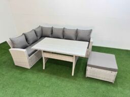 Fimous 7 Seater Rattan Garden Furniture Set with Dining Table Big Footstool in Light Grey - thumbnail 1