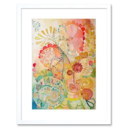 "Artery8 Wall Art Print Lace Pattern Flower Blooms Folk Art Watercolour Painting Artwork Framed 9X7 Inch in White - Size: W7"" x H9""" - thumbnail 1