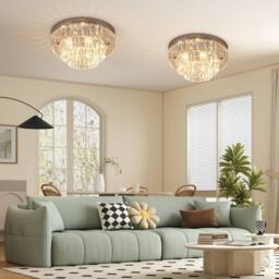 HOMCOM Set of 2 Crystal Ceiling Lights Modern Chandeliers w/ 7 E14 Fitting in Silver - thumbnail 1