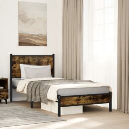 Berkfield Home Metal Bed Frame without Mattress Smoked Oak 90x190 cm Single in Brown - thumbnail 1