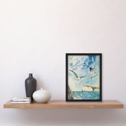 Artery8 Seagulls Over White Cliffs of Dover UK Coastline Framed Wall Art in Blue - Size: A4 - thumbnail 4