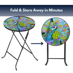 Marco Paul 30cm Blue Glass Round Handpainted Peacock Table - thumbnail 9