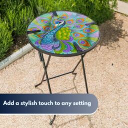 Marco Paul 30cm Blue Glass Round Handpainted Peacock Table - thumbnail 7
