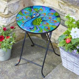 Marco Paul 30cm Blue Glass Round Handpainted Peacock Table - thumbnail 1