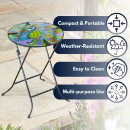 Marco Paul 30cm Blue Glass Round Handpainted Peacock Table - thumbnail 4