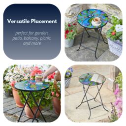 Marco Paul 30cm Blue Glass Round Handpainted Peacock Table - thumbnail 8