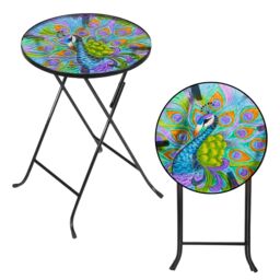 Marco Paul 30cm Blue Glass Round Handpainted Peacock Table - thumbnail 3
