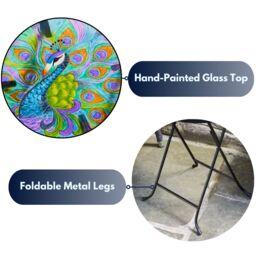 Marco Paul 30cm Blue Glass Round Handpainted Peacock Table - thumbnail 6