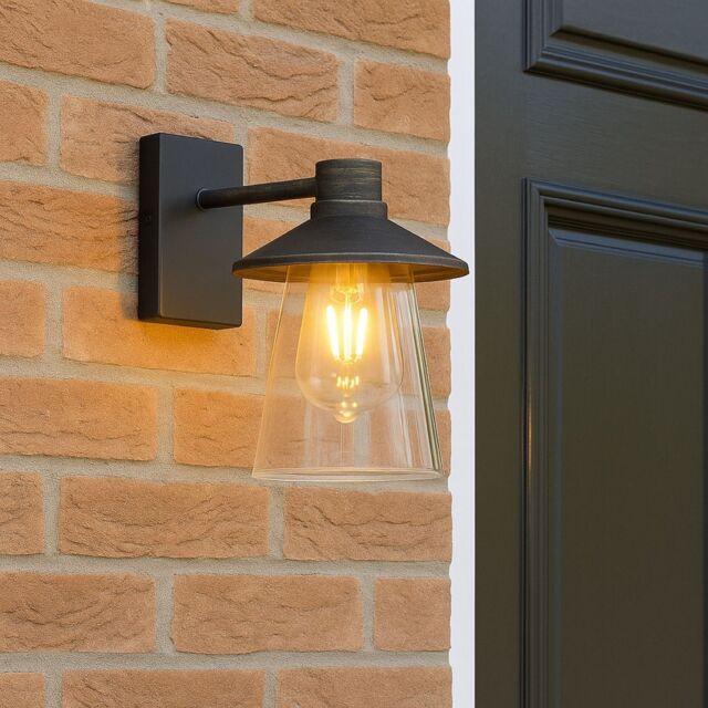 CGC Lighting Chester Antique Bronze Outdoor Wall Light Lantern with Bell Shape Clear Glass Diffuser E27 IP54 in Light Bronze - image 1