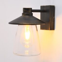 CGC Lighting Chester Antique Bronze Outdoor Wall Light Lantern with Bell Shape Clear Glass Diffuser E27 IP54 in Light Bronze - thumbnail 3