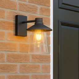 CGC Lighting Chester Antique Bronze Outdoor Wall Light Lantern with Bell Shape Clear Glass Diffuser E27 IP54 in Light Bronze