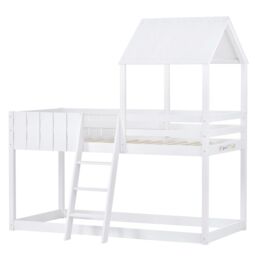 Matteo Wooden Bunk Bed, Loft Bed with Ladder & Guard Rail in White - Size: Single - thumbnail 5