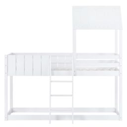 Matteo Wooden Bunk Bed, Loft Bed with Ladder & Guard Rail in White - Size: Single - thumbnail 6