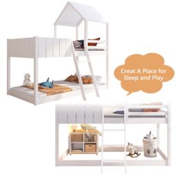 Matteo Wooden Bunk Bed, Loft Bed with Ladder & Guard Rail in White - Size: Single - thumbnail 3