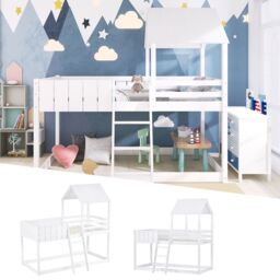 Matteo Wooden Bunk Bed, Loft Bed with Ladder & Guard Rail in White - Size: Single - thumbnail 2