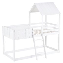Matteo Wooden Bunk Bed, Loft Bed with Ladder & Guard Rail in White - Size: Single - thumbnail 7