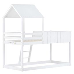 Matteo Wooden Bunk Bed, Loft Bed with Ladder & Guard Rail in White - Size: Single - thumbnail 9