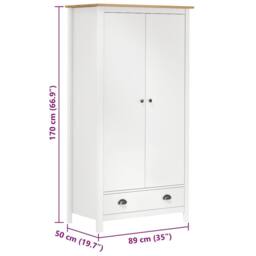 Berkfield Home 2-Door Wardrobe Hill White 89x50x170 cm Solid Pine Wood - Size: 89 x 50 x 170 cm - thumbnail 9