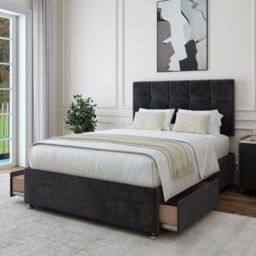 Bedmaster Luxury Velvet 2 Drawer Divan Base & Square Headboard in Black - Size: Double - thumbnail 2