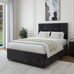 Bedmaster Luxury Velvet 2 Drawer Divan Base & Square Headboard in Black - Size: Double - thumbnail 3