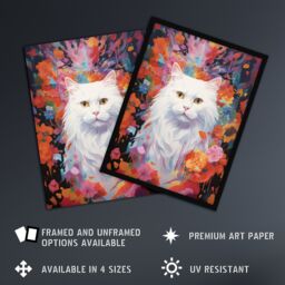 "Artery8 Wall Art Print Pure White Cat Lover Gift Pet Portrait Colourful Artwork Painting Art Framed - Size: W12"" x H16""" - thumbnail 2