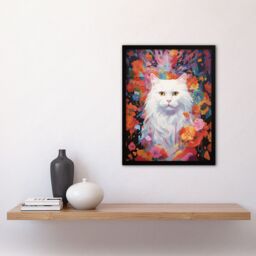 "Artery8 Wall Art Print Pure White Cat Lover Gift Pet Portrait Colourful Artwork Painting Art Framed - Size: W12"" x H16""" - thumbnail 4