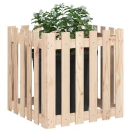 Berkfield Home Beautiful Garden Planter with Fence Design 60x60x60 cm Solid Wood Pine in Light Tan - Size: 60 x 60 x 60 cm