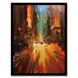 Artery8 New York City Night Cityscape Abstract Painting Framed Art Print in Brown - Size: A4 - thumbnail 1