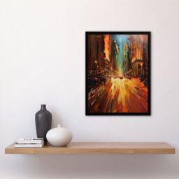Artery8 New York City Night Cityscape Abstract Painting Framed Art Print in Brown - Size: A4 - thumbnail 4