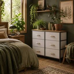 Wyld Haus Nali 6 Drawer Cream White Fabric Dresser Steel Frame & Maple Effect - thumbnail 1