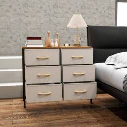 Wyld Haus Nali 6 Drawer Cream White Fabric Dresser Steel Frame & Maple Effect - thumbnail 9