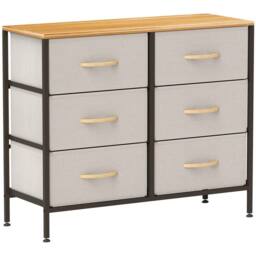 Wyld Haus Nali 6 Drawer Cream White Fabric Dresser Steel Frame & Maple Effect - thumbnail 2