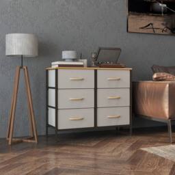 Wyld Haus Nali 6 Drawer Cream White Fabric Dresser Steel Frame & Maple Effect - thumbnail 8