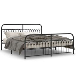 Berkfield Home Metal Bed Frame without Mattress with Footboard Black 183x213cm - Size: 183x213 cm - thumbnail 2