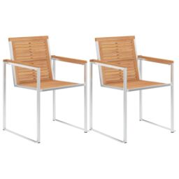 Berkfield Home Garden Chairs 2 pcs Solid Teak Wood & Stainless Steel in Brown - thumbnail 1