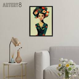 "Artery8 Floral Female Portrait Framed Canvas Wall Art Print - Size: W12"" x H16""" - thumbnail 3