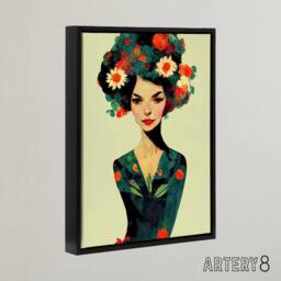 "Artery8 Floral Female Portrait Framed Canvas Wall Art Print - Size: W12"" x H16""" - thumbnail 2
