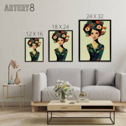 "Artery8 Floral Female Portrait Framed Canvas Wall Art Print - Size: W12"" x H16""" - thumbnail 4