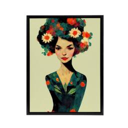 "Artery8 Floral Female Portrait Framed Canvas Wall Art Print - Size: W12"" x H16""" - thumbnail 1