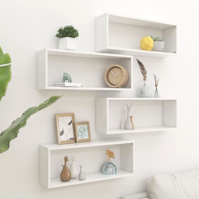 Berkfield Home Wall Cube Shelf 4 pcs White 60x15x23 cm Engineered Wood - Size: 60 x 15 x 23 cm - image 1