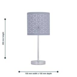 First Choice Lighting Set of 2 Chrome Stick Table Lamps with Grey Laser Cut Shades in Silver - thumbnail 6
