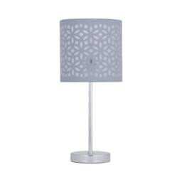 First Choice Lighting Set of 2 Chrome Stick Table Lamps with Grey Laser Cut Shades in Silver - thumbnail 2