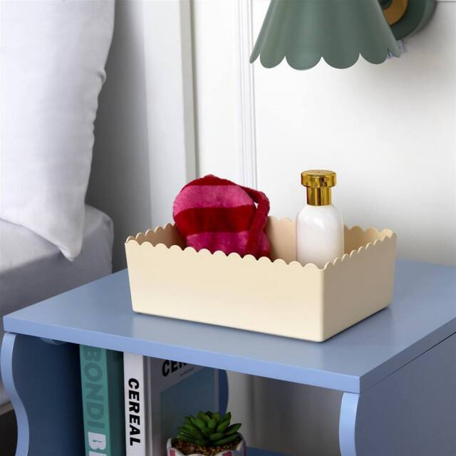 OHS Scallop Edge Organiser PP Plastic Box Tub Storage Bin Container in Cream - image 1