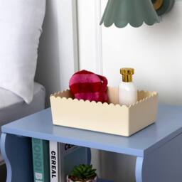 OHS Scallop Edge Organiser PP Plastic Box Tub Storage Bin Container in Cream