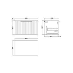 Balterley Tixall Fluted 1 Drawer Wall Hung Vanity Unit, Satin Green, 600mm in Green - thumbnail 2