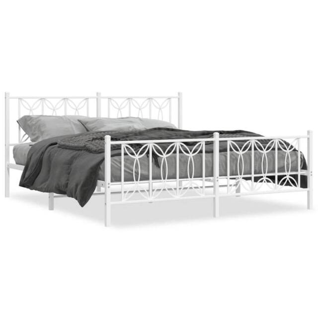 Berkfield Home Metal Bed Frame without Mattress with Footboard White 183x213cm - Size: 183x213 cm - image 1